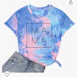 Pink and blue tshirt with mama written on the front